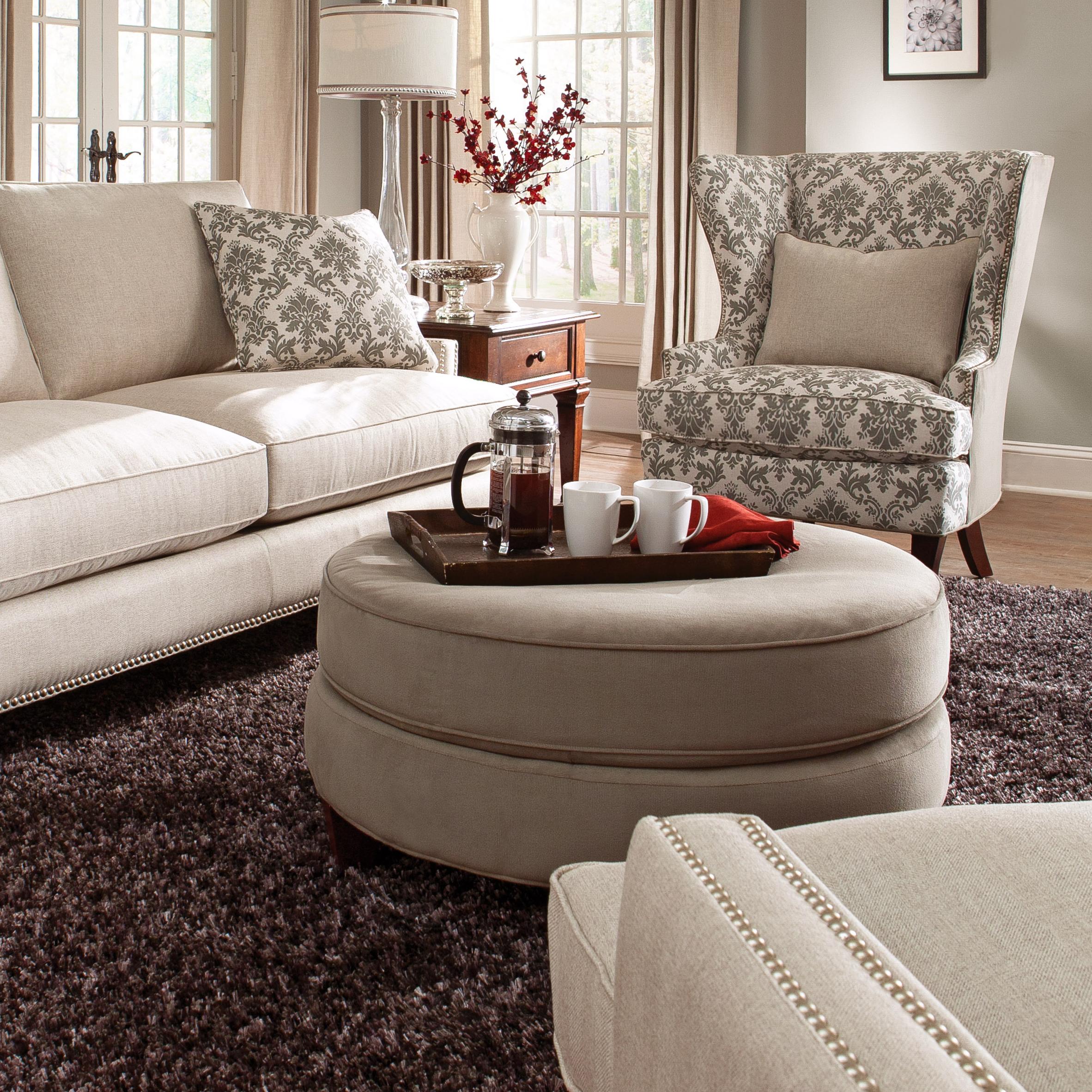 Klaussner Duchess Transitional Double Disc Stacked Cushion Ottoman